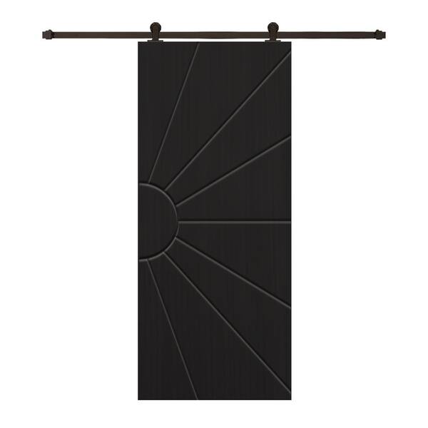 CALHOME 30 in. x 96 in. Black Painted Composite MDF Paneled Interior Sliding Barn Door with Hardware Kit