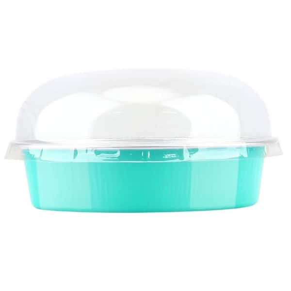 50 Pack Aluminum Foil Mini Cake Pans with Dome Lids Disposable Pie Tart Ramekin Baking Set Cyan Blue