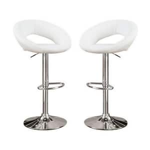 26 in. White and Silver Low Back Metal Frame Barstool with Faux Leather Seat ((set of 2))