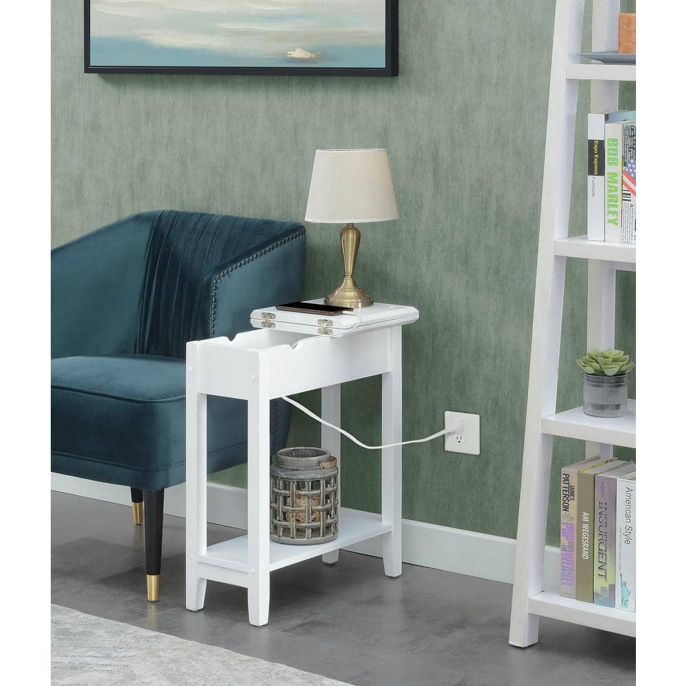 Heritage White Flip Top End Table with Built-In Charging Station