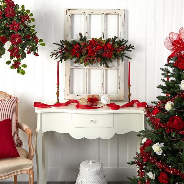36 in. Artificial Poinsettia Centerpiece Berry