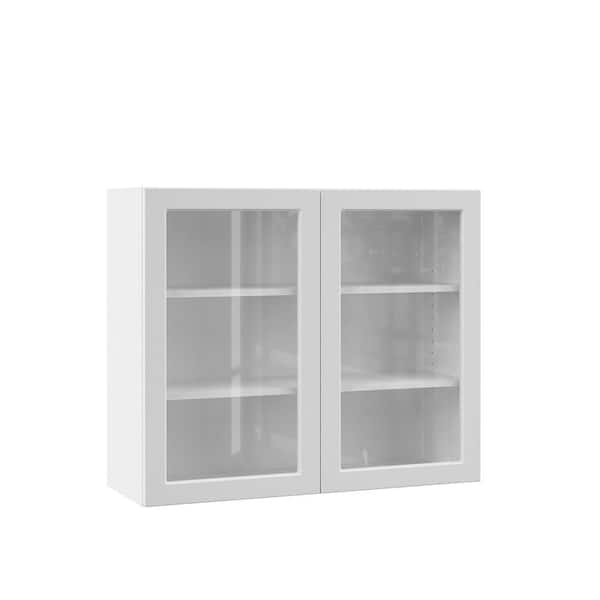 Hampton Bay Designer Series Melvern, White Wall Kitchen Cabinet With Glass Doors
