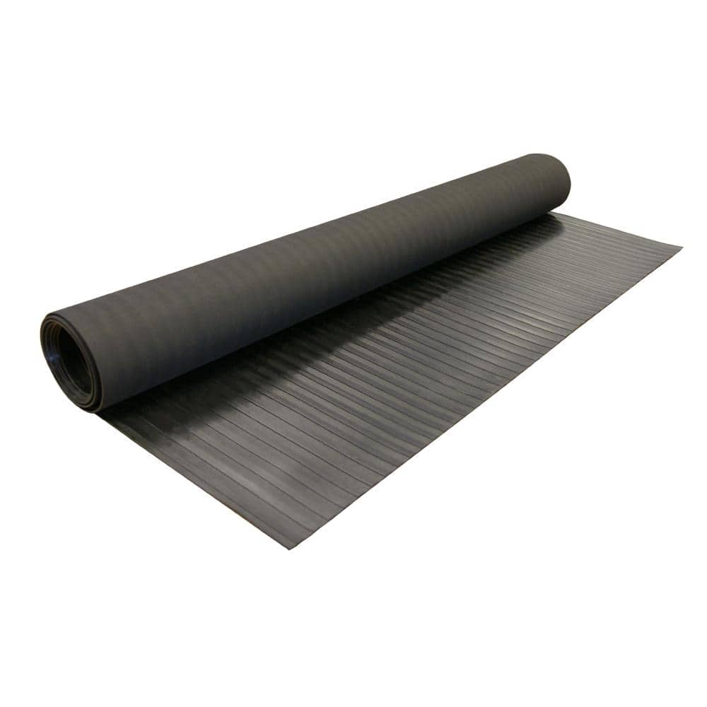 Wide-Rib Corrugated Black Rubber Traction Mat - 48" x 72"