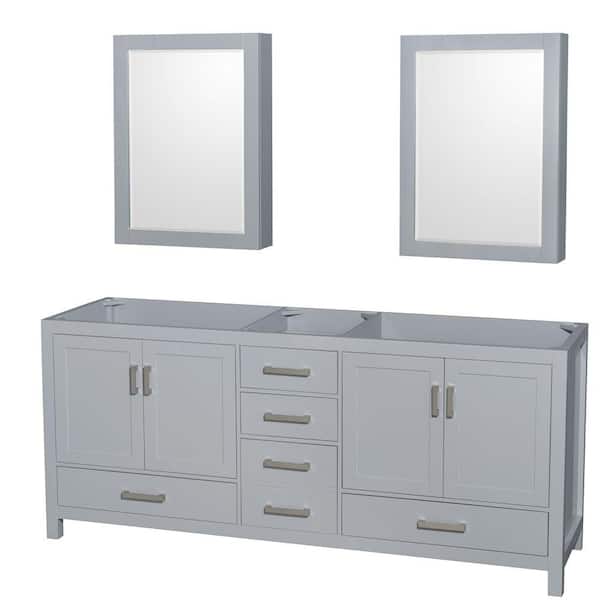 Wyndham Collection Sheffield 78.5 in. W x 21.5 in. D x 34.25 in. H Double Bath Vanity Cabinet without Top in Gray with MC Mirrors