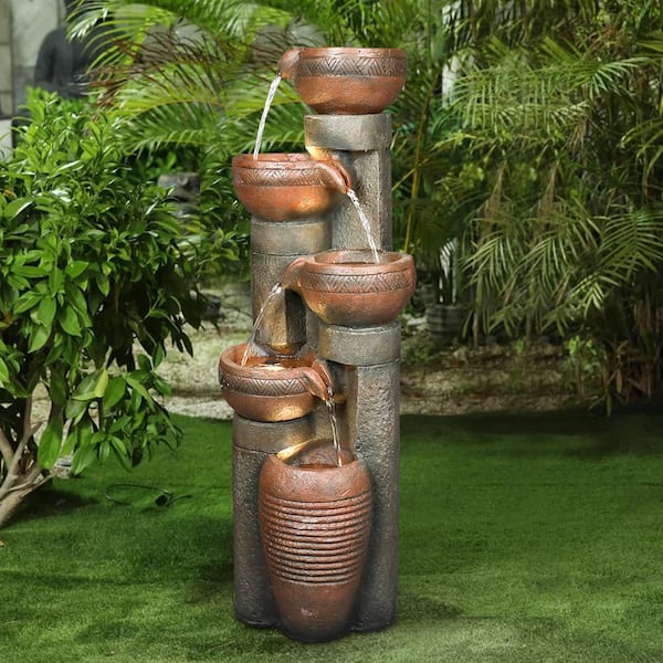Outdoor Multi Tiered Water Pot Fountain Free Standing Pedestal Garden Sculpture 
