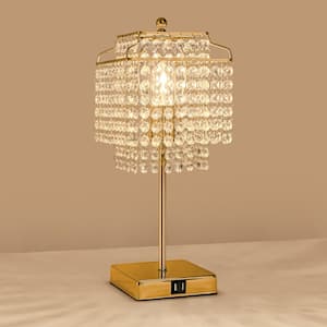 1-Light Bedside Crystal Table Lamp Gold, Touch Control, 3-Way Dimmable Lamp with Crystal Shade for Bedroom,Living Room