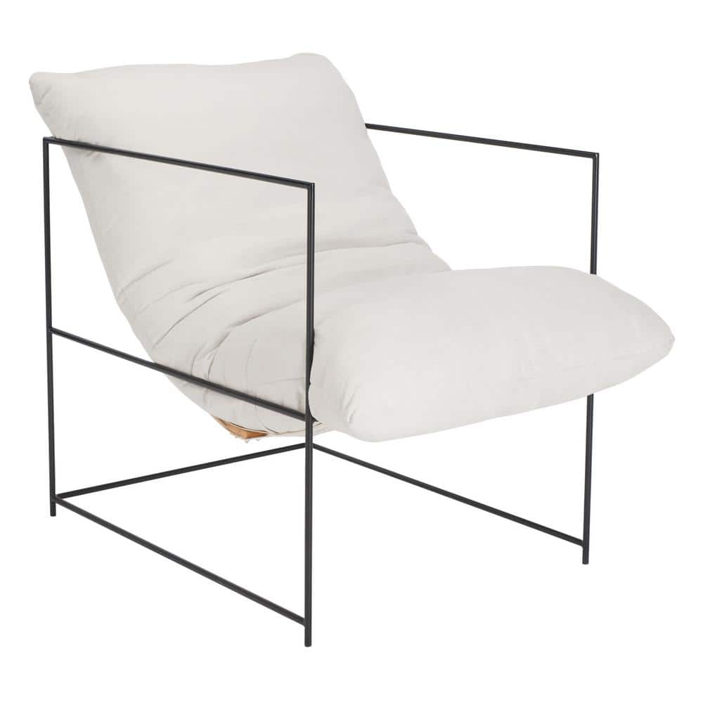 Ivory Pillow Top Luxe Accent Chair with Black Iron Frame