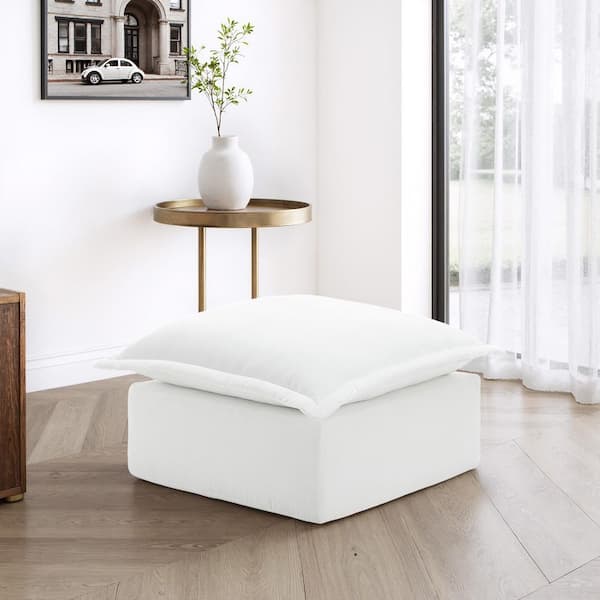 Beige Chenille Square Accent Ottoman (Set of 1)