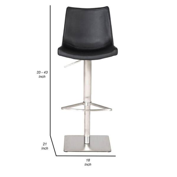 43 in. Black Modern Swivel Bar Stool with Stainless Steel Base and Leather