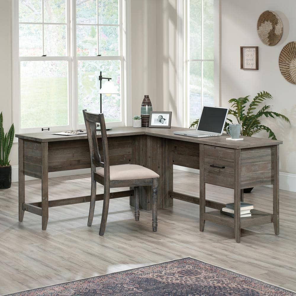 Pebble Pine L-Shaped Computer Desk with Drawer and Filing Cabinet