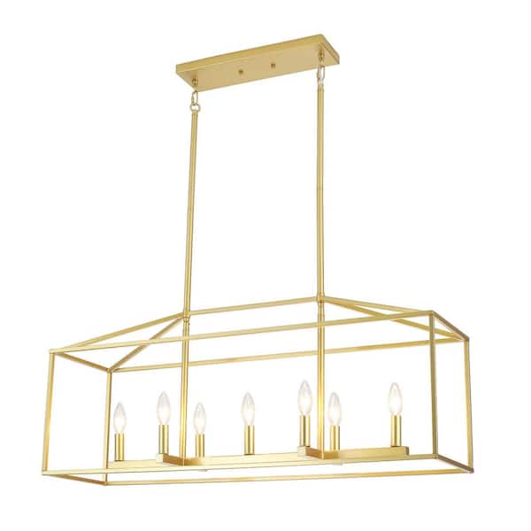 ZJVAIVE 7-Light Farmhouse Gold Hanging Linear Island Chandelier Lighting for Kitchen Island