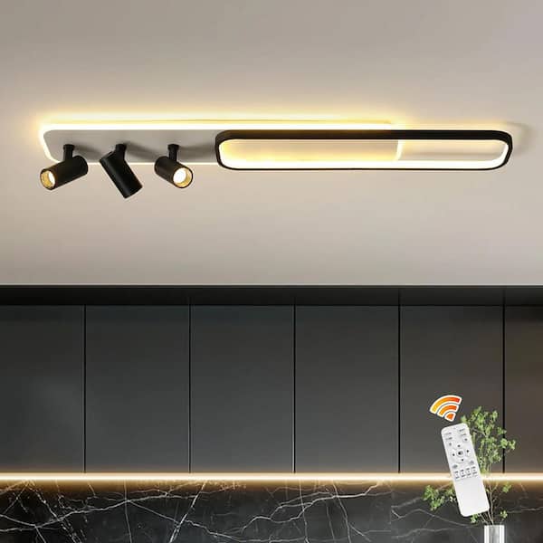 43.3 in. 55-Watt Modern White and Black Dimmable Integrated LED Flush Mount with Remote Included for Living Room Bedroom