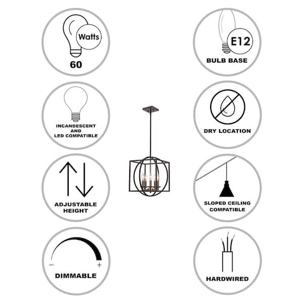 Arzio 5-Light Brushed Nickel and Black Caged Chandelier Light Fixture with Metal Shade