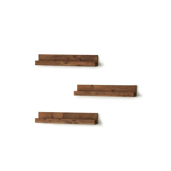4 in. x 28 in. x 4.75 in. Walnut Floating Book Plus Display Wall Shelf 3-Pack