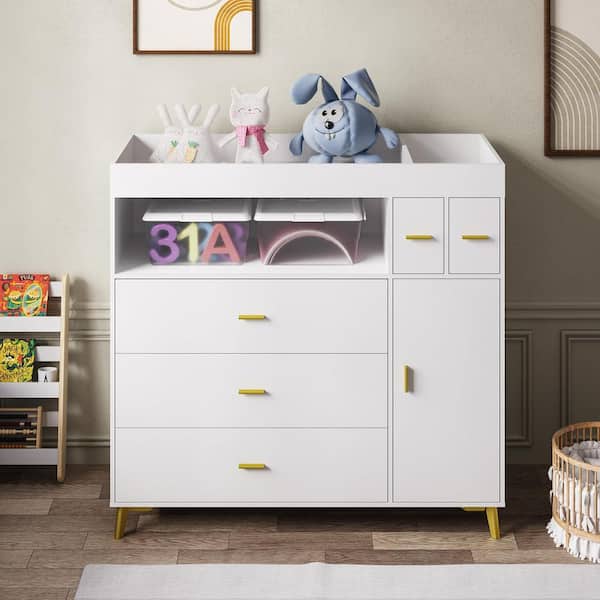 PAKASEPT White 8-Drawers 32.68 in. Dresser Chests For Bedroom, Tall Chest Of Drawers For Bedroom, W/4 Solid Wood Feet