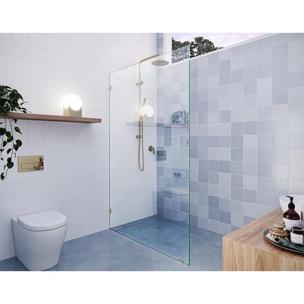 Glass Warehouse Vela 48 in. W x 78 in. H Frameless Fixed Single Panel Shower Door in Polished Brass Without Handle