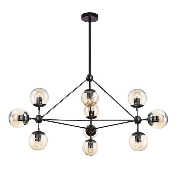 Y'INSP 10-Light Black Modern Farmhouse Sputnik Chandelier for Kitchen Island with Clear Glass Shades and No Bulb Included