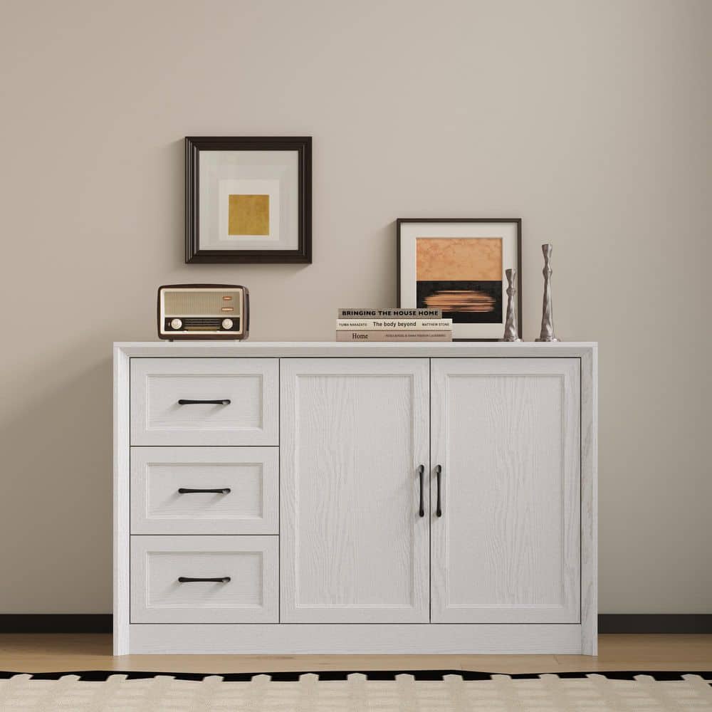 White 30.7 in. Accent Storage Cabinet with 3-Shelf, 3 Drawers and 2 Doors, Buffet Sideboard with Adjustable Shelves