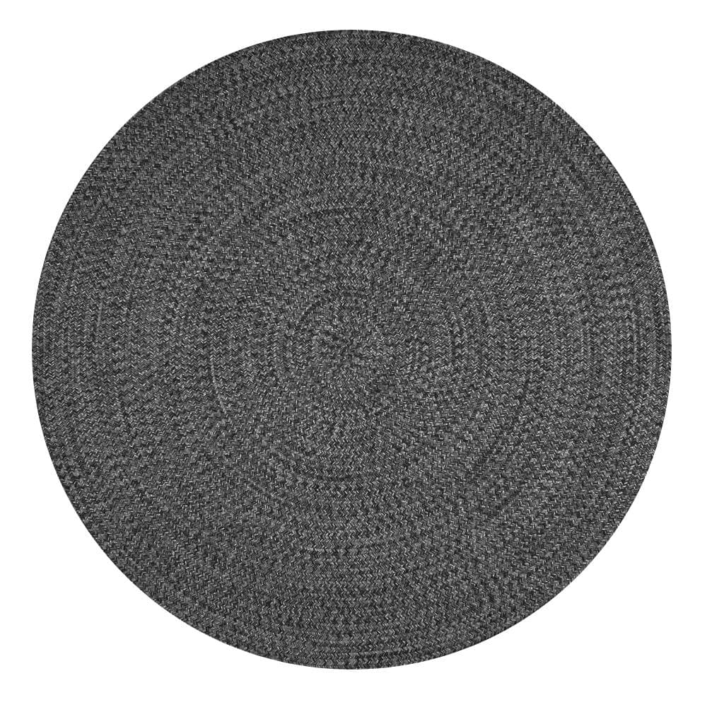 Charcoal Gray Round Braided Synthetic Indoor/Outdoor Rug