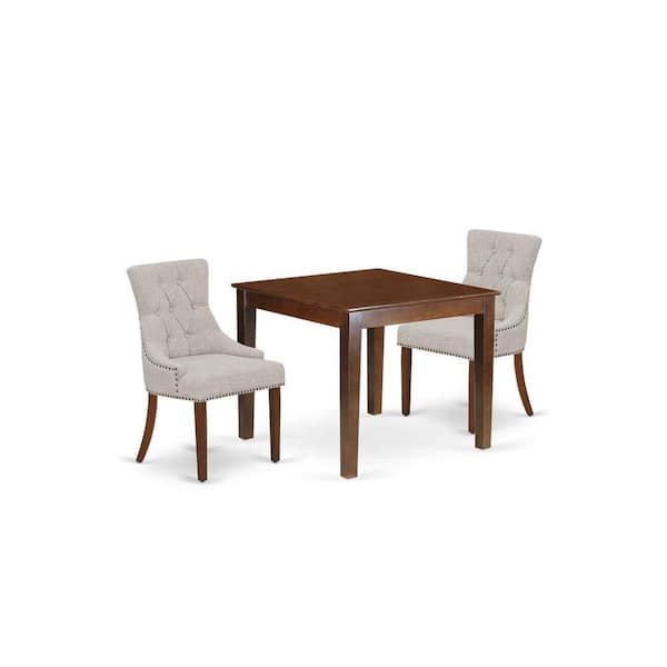 East West Furniture 3-Piece Mahogany Finish Square Solid Wood Top Dining Table Set