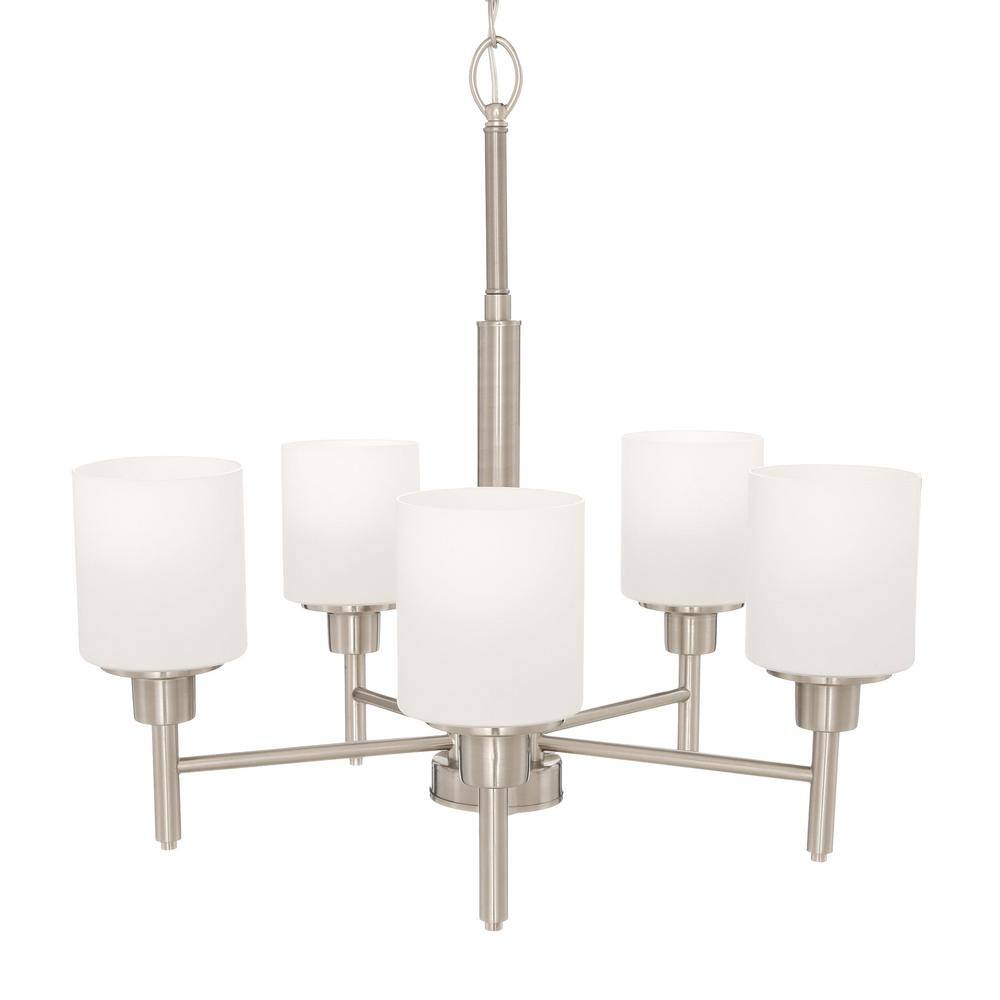 Aubrey Mini 5-Light Chandelier with Frosted Glass, Satin Nickel