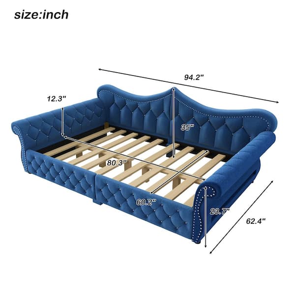 crown bed datype 青 Polibi Blue Queen Size Daybed with LED and Nail Head Decoration