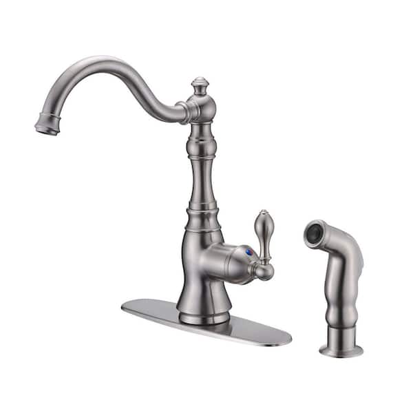 Ultra Faucets Single-Handle Standard Kitchen Faucet with Side Sprayer in Rust and Spot Resist in Brushed Nickel