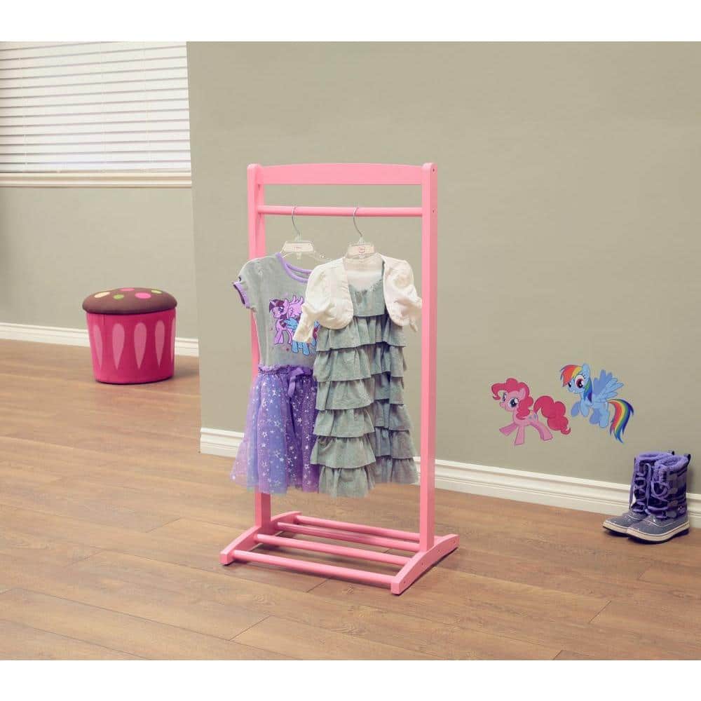 Pink Wooden Kids' Clothes Rack with Shelf