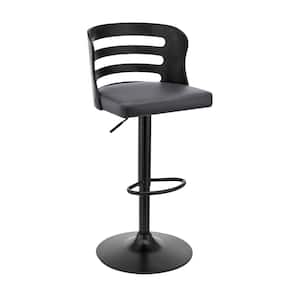 Khalia 44 in. Product Height Adjustable Swivel Grey Faux Leather and Black Wood Frame Low Back Bar Stool with Black Base