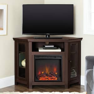 48 in. Classic TV Stand with Glass-Door Electric Fireplace for TVs up to 55 in. Brown