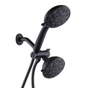 7-Spray 4.5 in. Round Dual Wall Mount Fixed and Handheld Shower Head 1.75 GPM in Matte Black