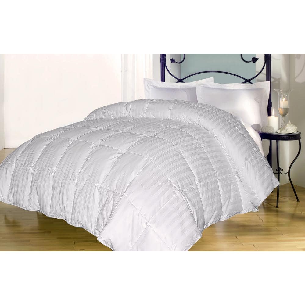 White Full Down Alternative Cotton Comforter with Damask Stripe