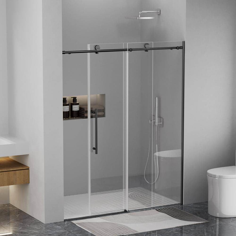 56 in. to 60 in. W x 75 in. H Single Sliding Frameless Shower Door in Matte