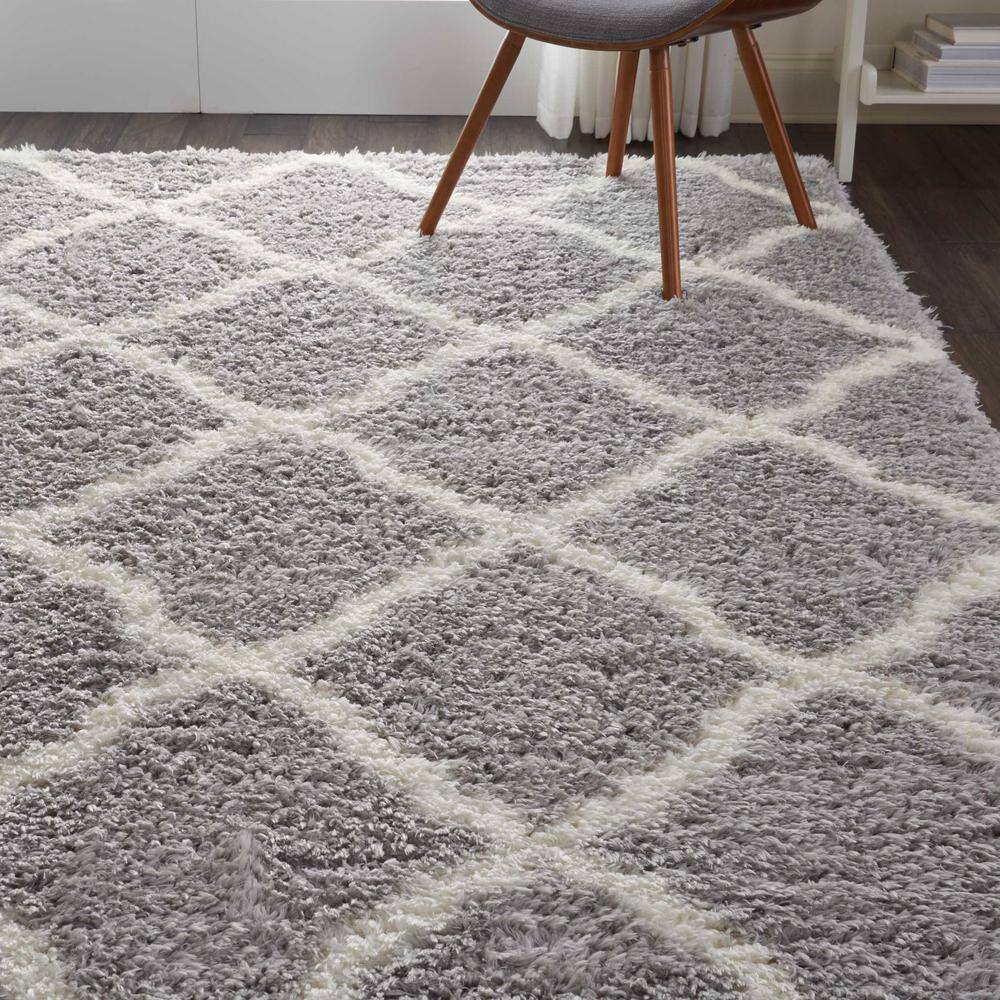 Ultra Plush Grey and Ivory Sheepskin Shag Area Rug, 8' x 10'