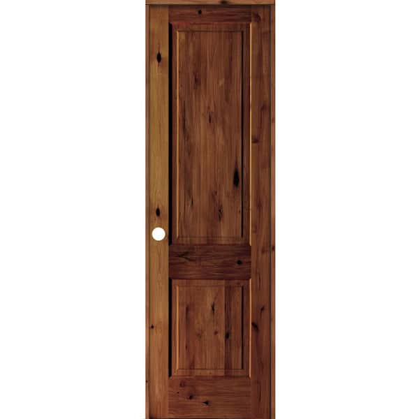 Krosswood Doors 28 in. x 96 in. Rustic Knotty Alder Wood 2 Panel Right-Hand/Inswing Red Chestnut Stain Single Prehung Interior Door