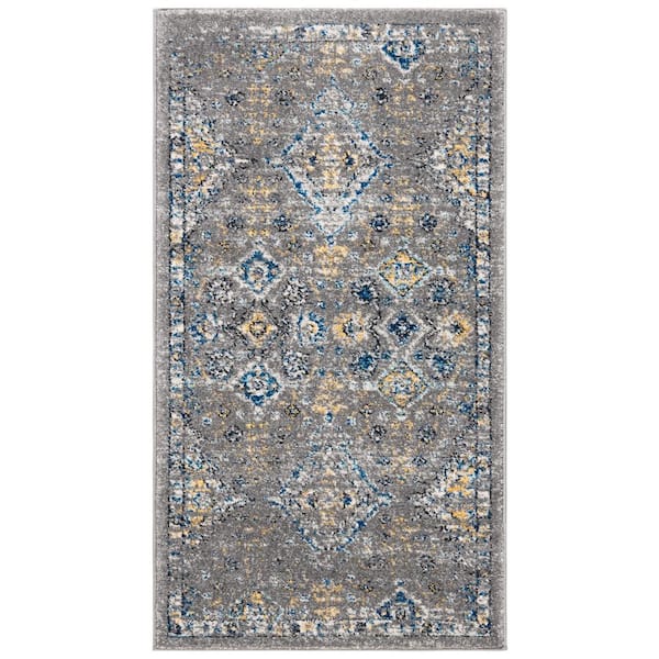 SAFAVIEH Evoke Dark Gray/Yellow Doormat 2 ft. x 4 ft. Border Area Rug