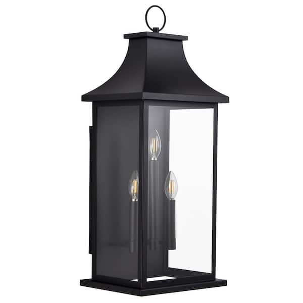 28 in. Tall 3-Light Black Outdoor Hardwired Wall Lantern Scone Exterior Wall Light with No Bulbs Included (1-Pack)