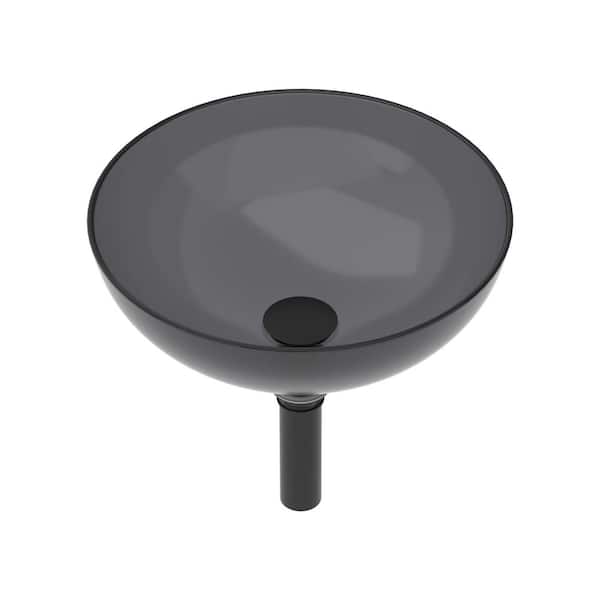 cadeninc 15.94 in. x 5.31 in. Round Tempered Glass Vessel Bathroom Sink with Pop-up Drain, Gray (Faucet not included)