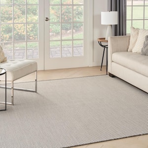 Courtyard Ivory/Charcoal 8 ft. x 8 ft. Square Solid Geometric Contemporary Indoor/Outdoor Area Rug
