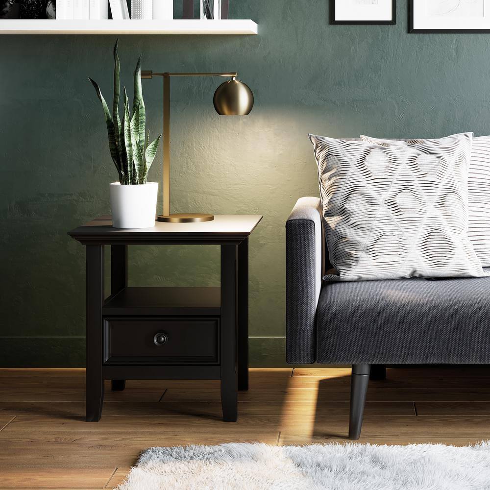 Amherst 19" Square Black Solid Wood End Table with Storage