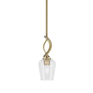 Olympia 1-Light Stem Hung New Age Brass, Mini Pendant-Light with Bubble Clear Glass Shade, No Bulb Included