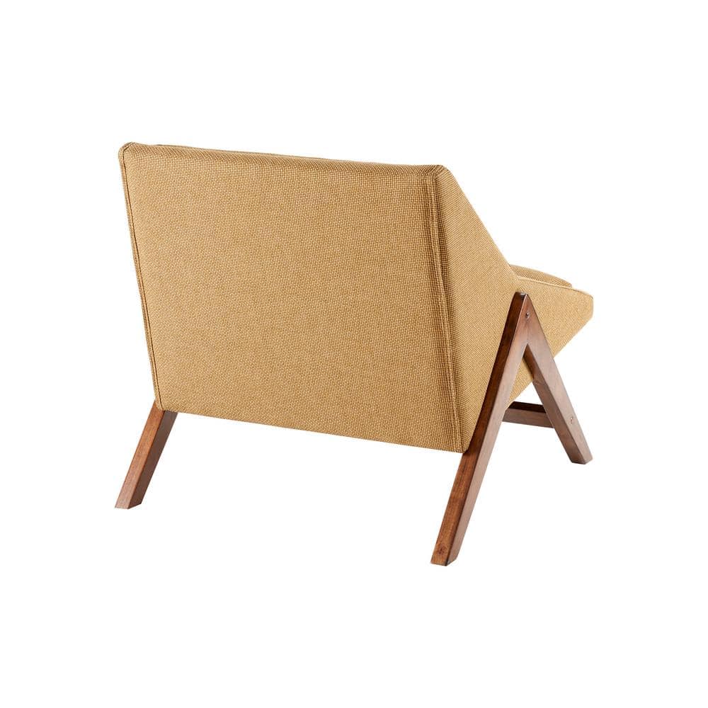 Mustard Yellow Leather and Wood Chaise Lounge Chair