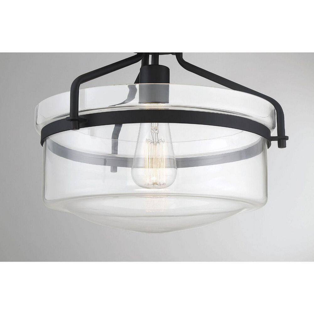 Gardner Matte Black Drum Glass Semi-Flush Ceiling Light