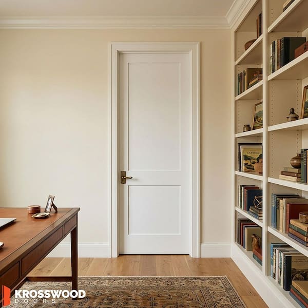 30 in. x 80 in. Craftsman Shaker Primed MDF 2-Panel Left-Hand Wood Single Prehung Interior Door