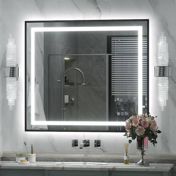 32 in. W x 36 in. H Rectangular Framed Front and Back LED Lighted Anti-Fog Wall Bathroom Vanity Mirror in Tempered Glass