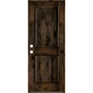 30 in. x 80 in. Rustic Knotty Alder 2 Panel Square Top Right-Hand/Inswing Black Stain Wood Prehung Front Door