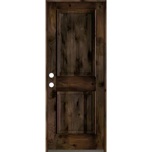 Krosswood Doors 32 in. x 80 in. Rustic Knotty Alder 2 Panel Square Top Right-Hand/Inswing Black Stain Wood Prehung Front Door