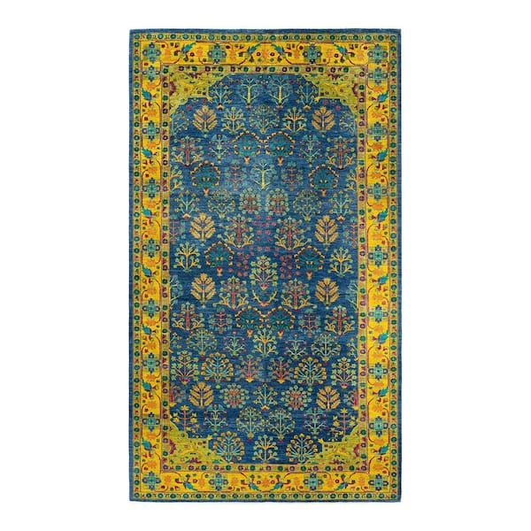 Eclectic Handmade Blue 13 ft. 10 in. x 7 ft. 10 in. Indoor Area Rug