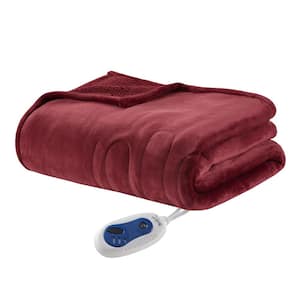 Heated Plush to Berber Red Polyester Electric Throw Blanket