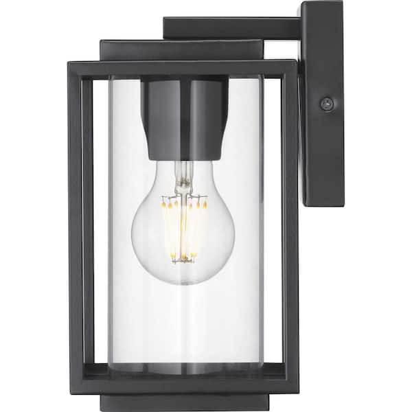 Macstreet 9 In. 1-Light Matte Black Modern Outdoor Wall Lantern with Clear Glass